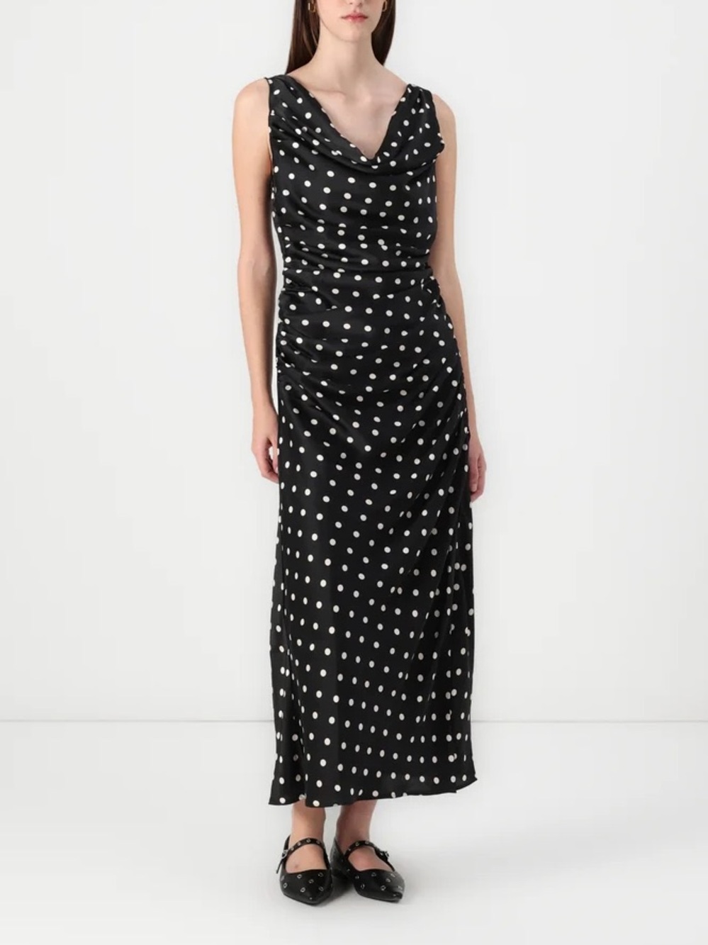 Abercrombie & Fitch Black and White Polka Dot Cowl Neck Maxi Dress